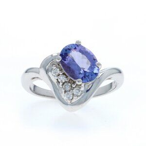 White Gold Tanzanite Diamond Ring - 14k Oval 1.68ctw